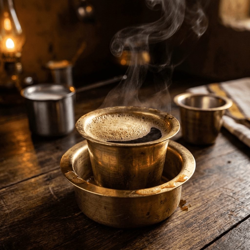 Traditional South Indian filter coffee in dabarah set